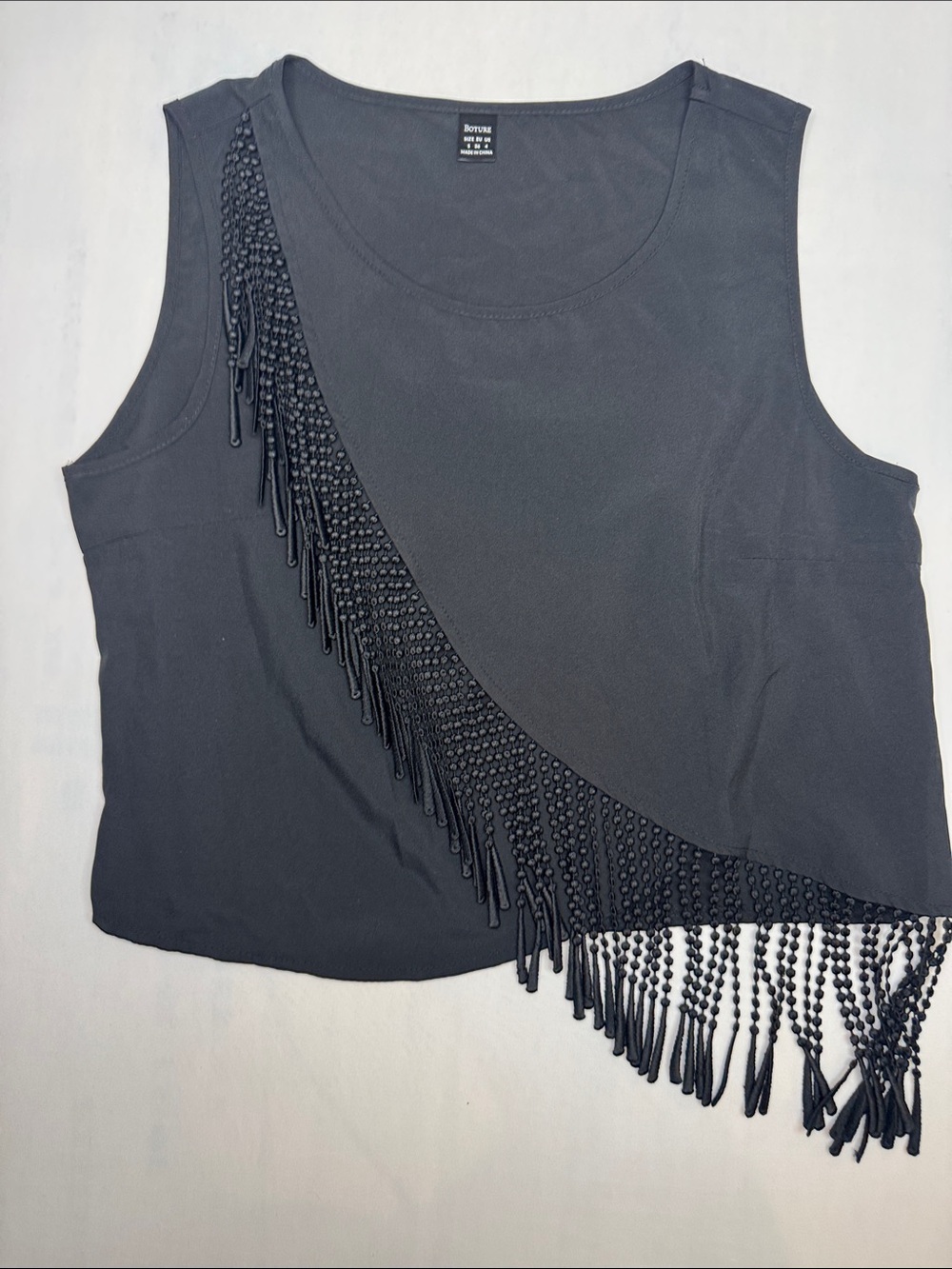 Boss Black Beaded Fringe Tank Top